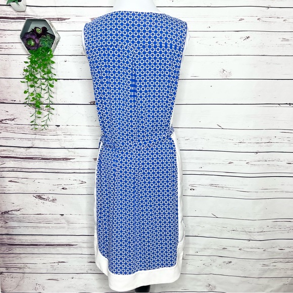 Ann Taylor Blue & White Geometric Sleeveless Belted Shift Dress Size Medium - Picture 6 of 10